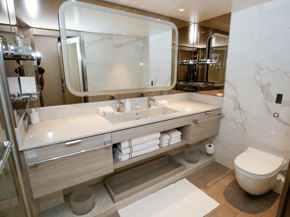 bathroom in deluxe veranda suite on Silversea Silver Ray