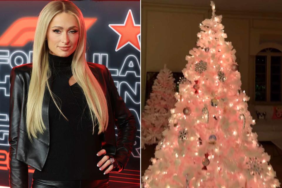 <p>Paul Citone/Variety via Getty Images; Paris Hilton Instagram</p> Paris Hilton and her pink Christmas trees