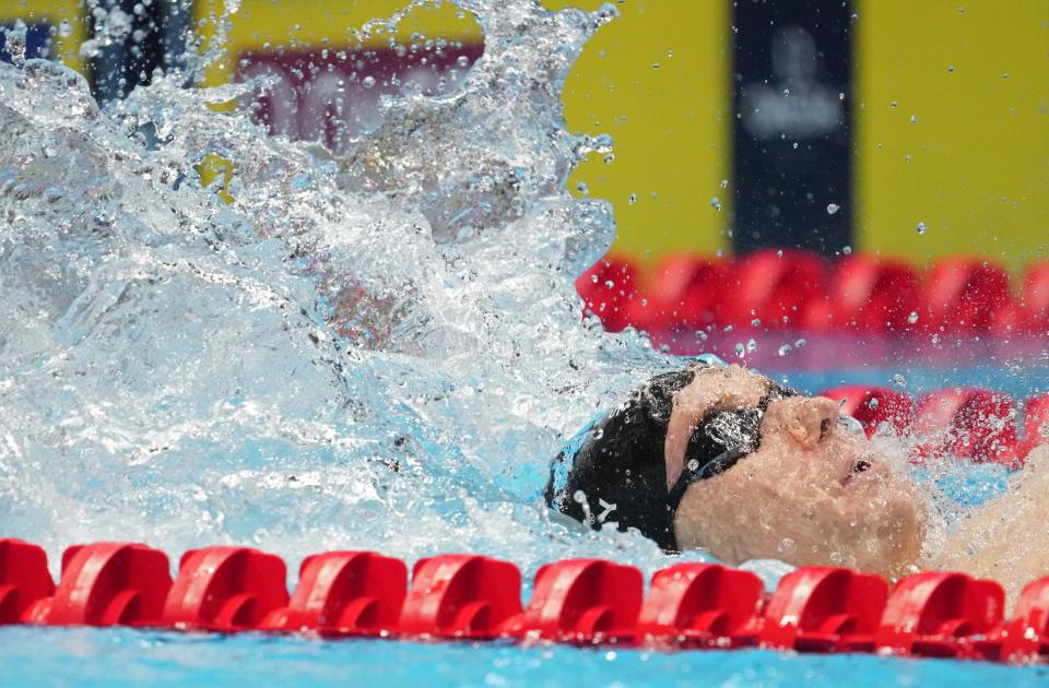 Ryan Murphy competes in the 200-meter backstroke final during the U.S. Olympic qualifying trials in Indianapolis in June.