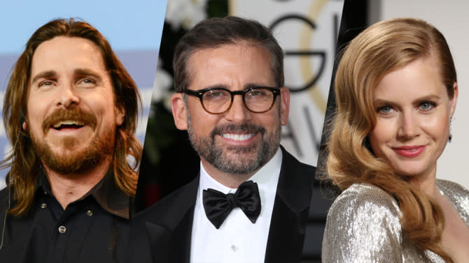 Christian Bale, Steve Carell, and Amy Adams (Credit: REX/Shutterstock)