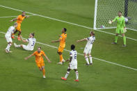 Daley Blind of the Netherlands, celebrates after scoring his side's second goal during the World Cup round of 16 soccer match between the Netherlands and the United States, at the Khalifa International Stadium in Doha, Qatar, Saturday, Dec. 3, 2022. (AP Photo/Ricardo Mazalan)