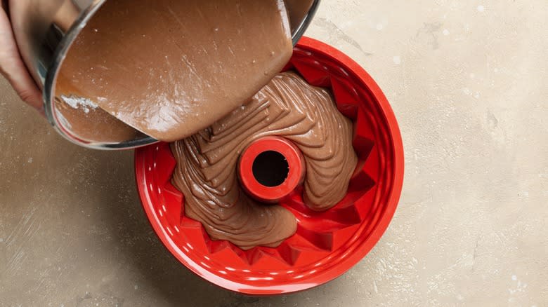 chocolate cake batter silicone bundt mold