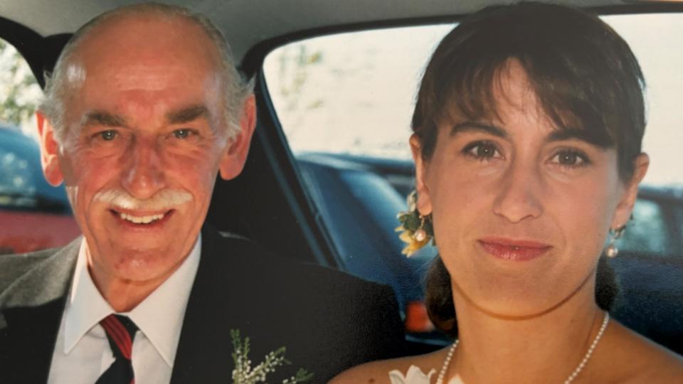 Kirsty Wark with her father Jimmy (James) on her wedding day