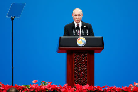 Russian President Vladimir Putin speaks at the opening ceremony for the second Belt and Road Forum in Beijing, China April 26, 2019. REUTERS/Florence Lo