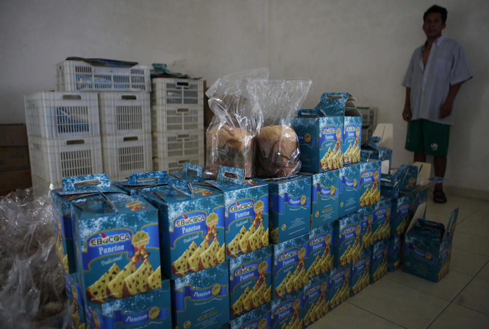 In this April 12, 2013 photo, Paneton pastries made by Ebococa sit in the factory in Villa Tunari, Bolivia. Urged on by President Evo Morales, Bolivians had been trying to turn coca leaf, the base ingredient of cocaine, into popular treats ranging from candies to pastries. Yet as coca processing factories were built and products were marketed, a stubborn problem kept getting in the way of Morales' grand plan: Most people, including many Bolivians, just don't like eating coca food. (AP Photo/Juan Karita)