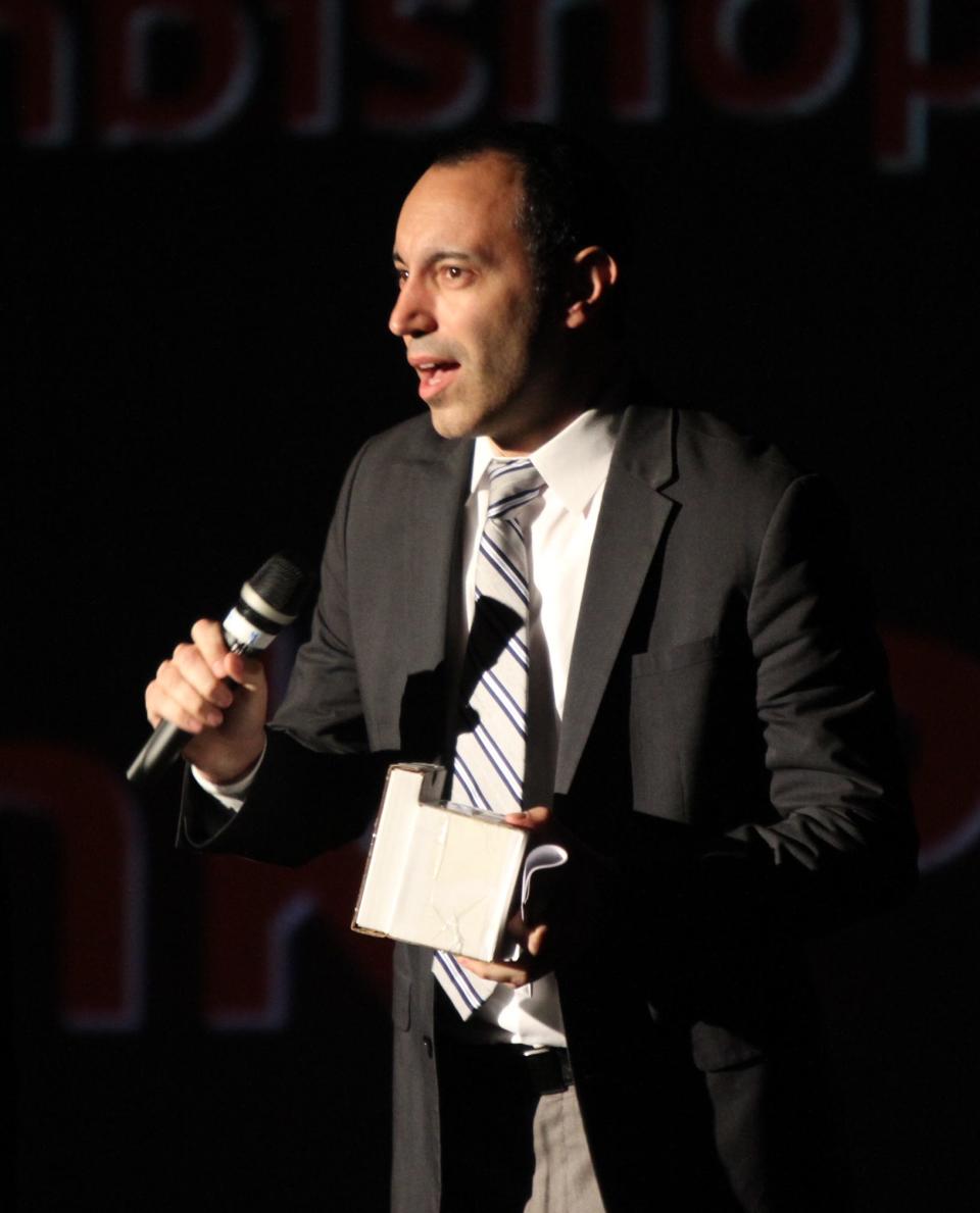 Archbishop Stepinac High School's Frank Portanova accepts the Metro Award for his work directing "Billy Elliot" at the 17th annual Metro Awards on June 1, 2015.