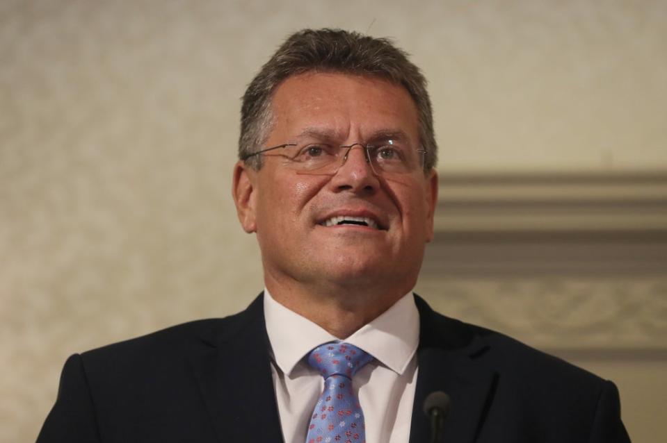 European Commission Vice President Maros Sefcovic during a press conference at the Crowne Plaza hotel, Belfast, at the end of his two-day visit to Northern Ireland. Picture date: Friday September 10, 2021. (PA Wire)