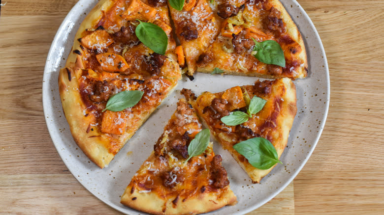 sliced italian sausage pizza