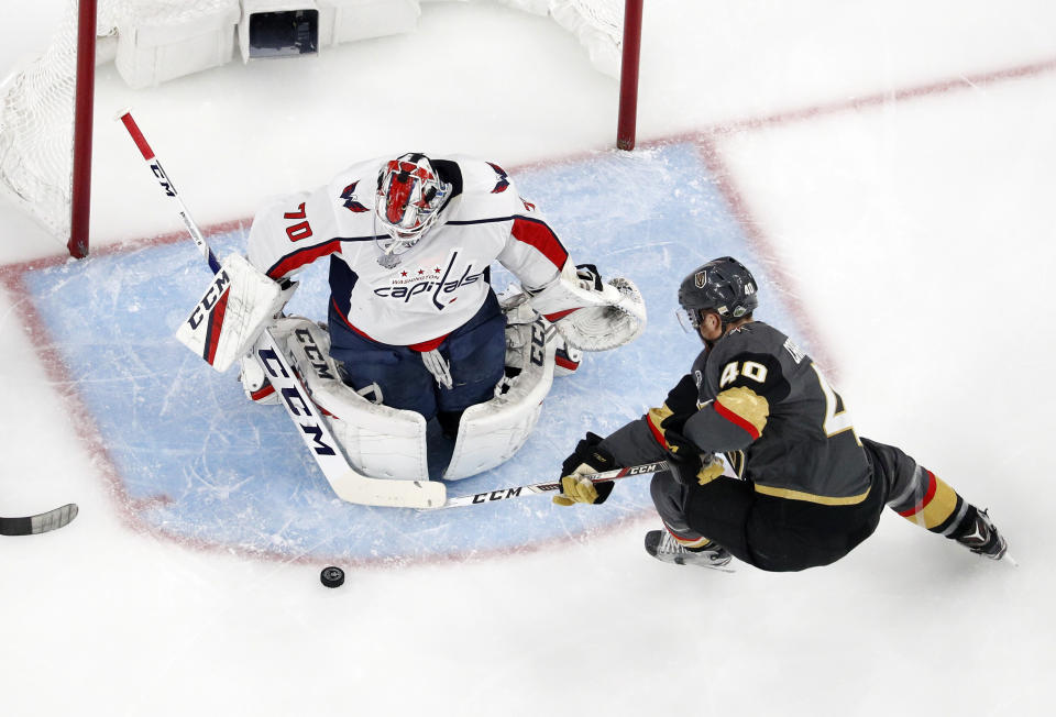 Braden Holtby’s remarkable stick save late in Game 2 clinched a 3-2 win for the Capitals and could end up securing his place in team lore. (AP)