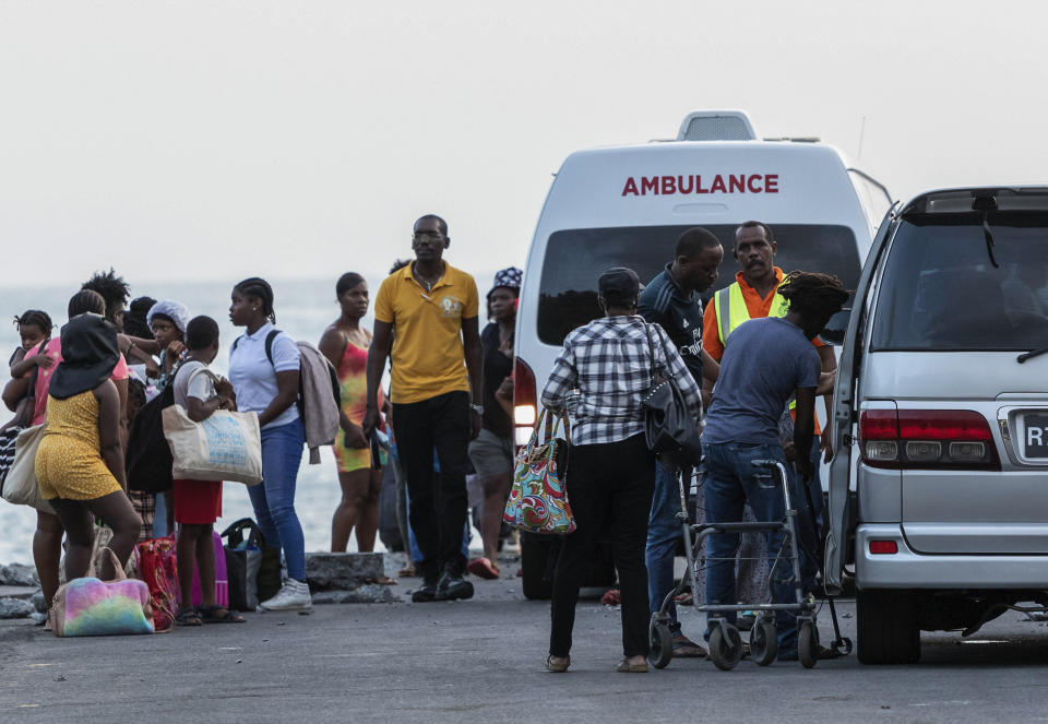 Evacuees from Union Island arrive in Kingstown, St. Vincent and the Grenadines, Tuesday, July 2, 2024. The island, in the Grenadines archipelago, was hit by Hurricane Beryl. (AP Photo/Lucanus Ollivierre)