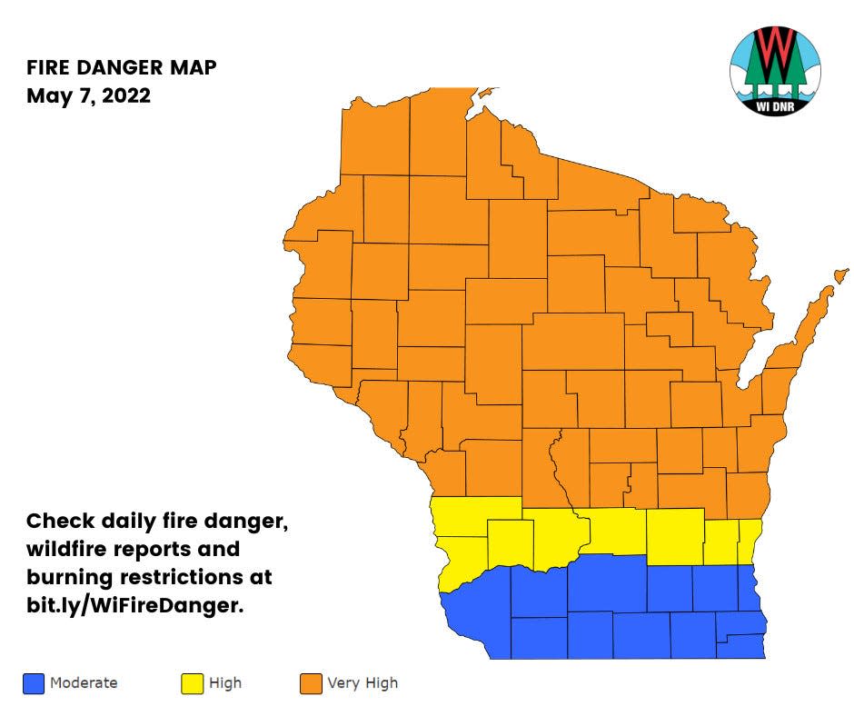 According to the Wisconsin Department of Natural Resources, most of the state has a "very high" fire danger this weekend.