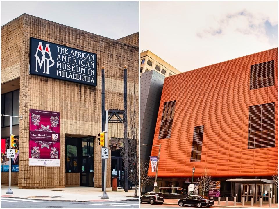 Side by side photos of the African American Museum and the National Museum of Jewish American history in Philadelphia, PA