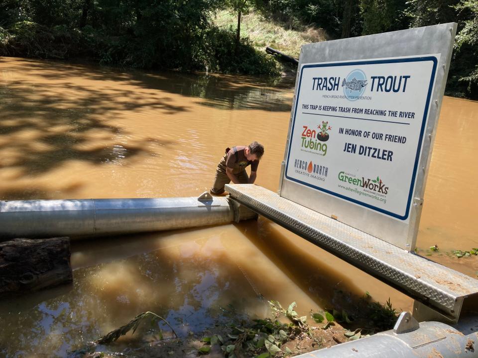 One of Asheville GreenWorks Trash Trout storm water litter traps.