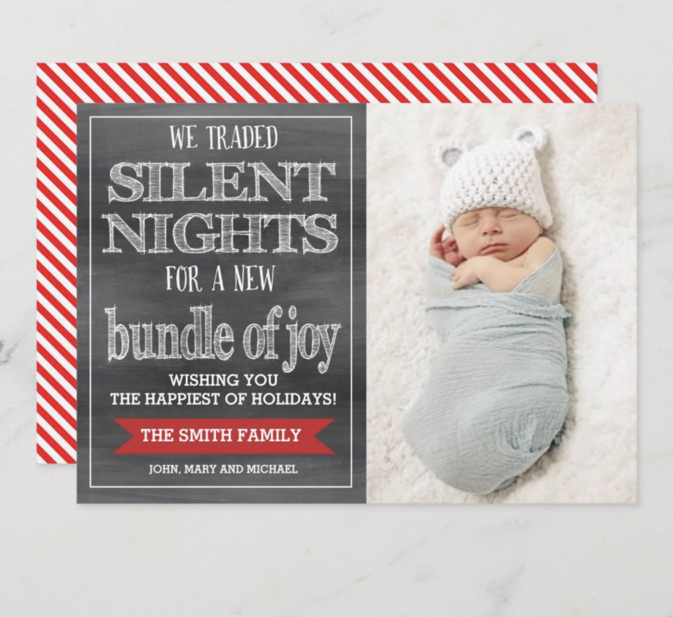 "We Traded Silent Nights for a New Bundle of Joy" Photo Card