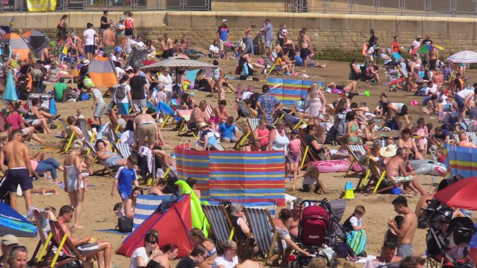Scarborough’s South Bay might be popular in the warm weather, as this picture shows in 2020, but its waters aren’t clean enough to swim in (PA)