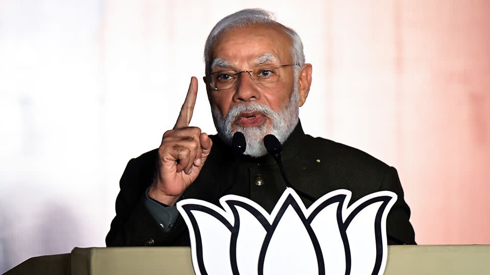 Narendra Modi, India's prime minister, speaks at the Bhartiya Janata Party (BJP) headquarters in New Delhi, India, on Sunday, December 3, 2023. - Prakash Singh/Bloomberg/Getty Images