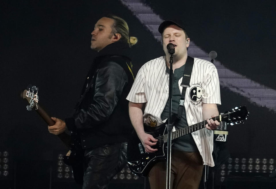 FILE - Patrick Stump of Fall Out Boy performs during iHeartRadio's ALTer EGO concert, Saturday, Jan. 14, 2023, in Inglewood, Calif. Fall Out Boy will perform at the iHeartRadio Music Festival in Las Vegas.(AP Photo/Chris Pizzello, File)