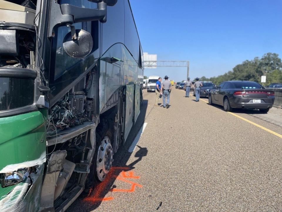 PHOTO: A charter bus crashed in Hancock County, Mississippi, on April 5, 2024. (Mississippi Highway Patrol)