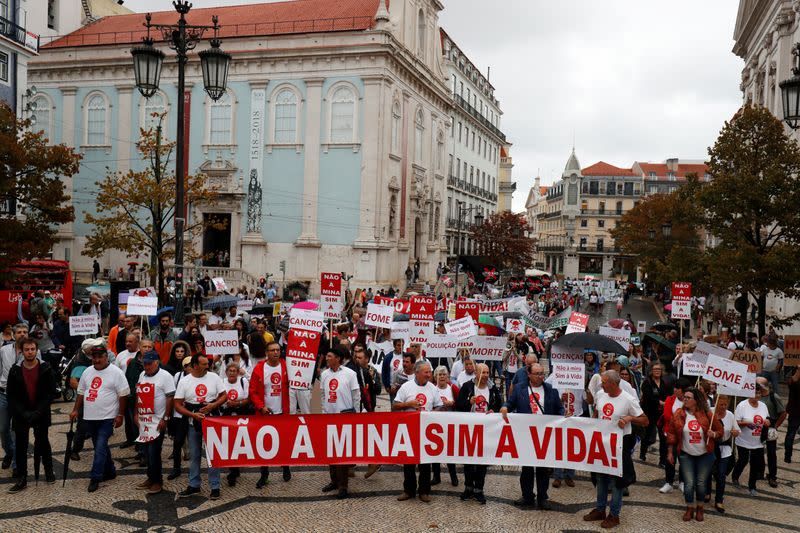 Demonstrators protest against lithium mines in downtown Lisbon