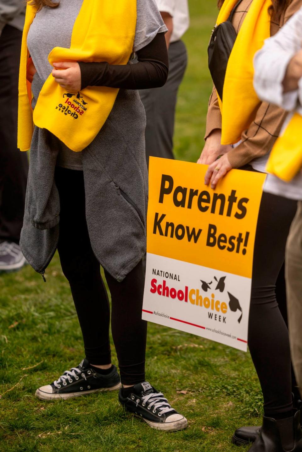 School voucher supporters celebrate National School Choice Week during a rally on Halifax Mall in front of the Legislative Building in Raleigh on Wednesday, Jan. 24, 2024.