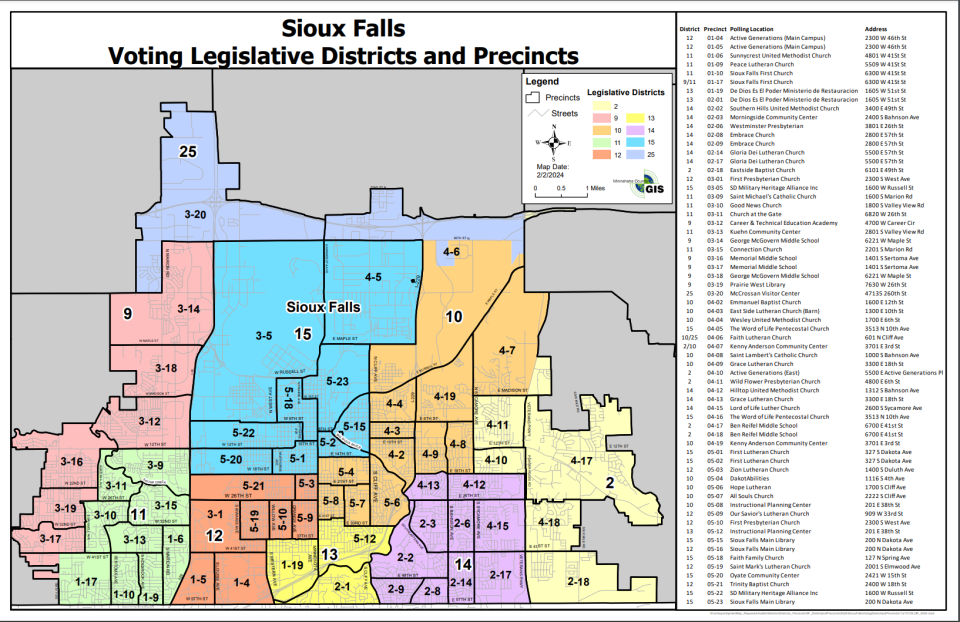 A map showing voting locations in Sioux Falls