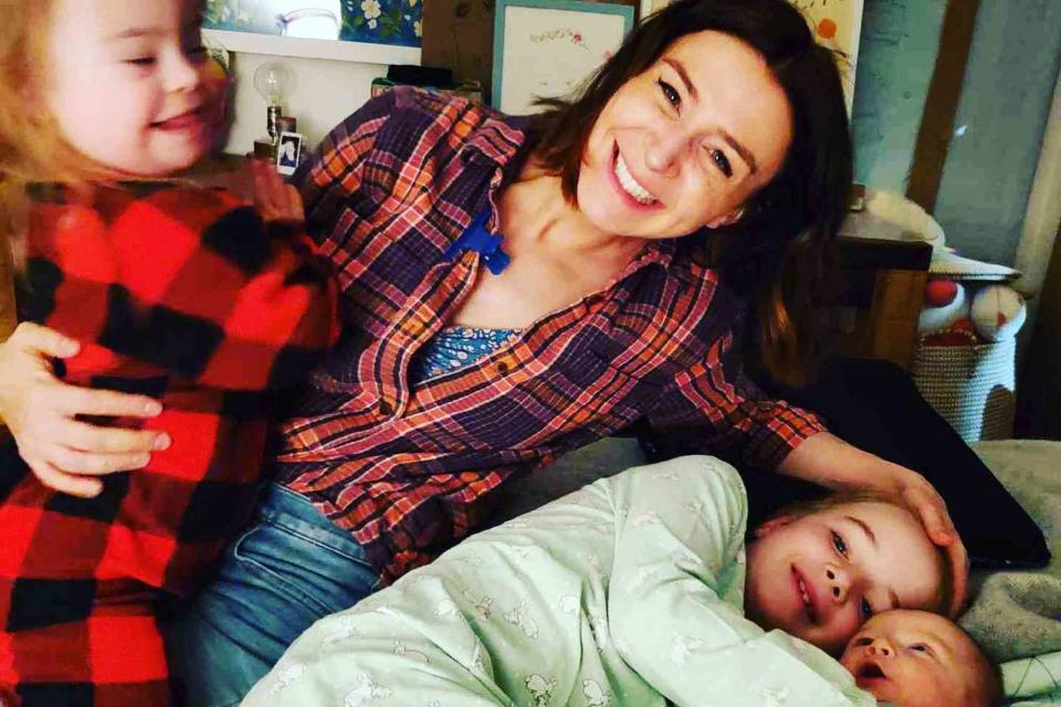 <p>Caterina Scorsone/Instagram</p> Caterina Scorsone with her three kids: Eliza, Pippa and Lucky.