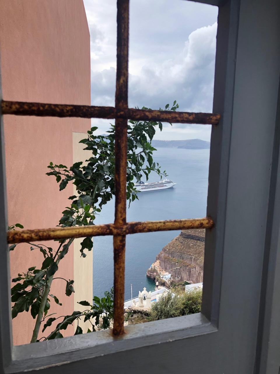 View of a cruise ship from a window