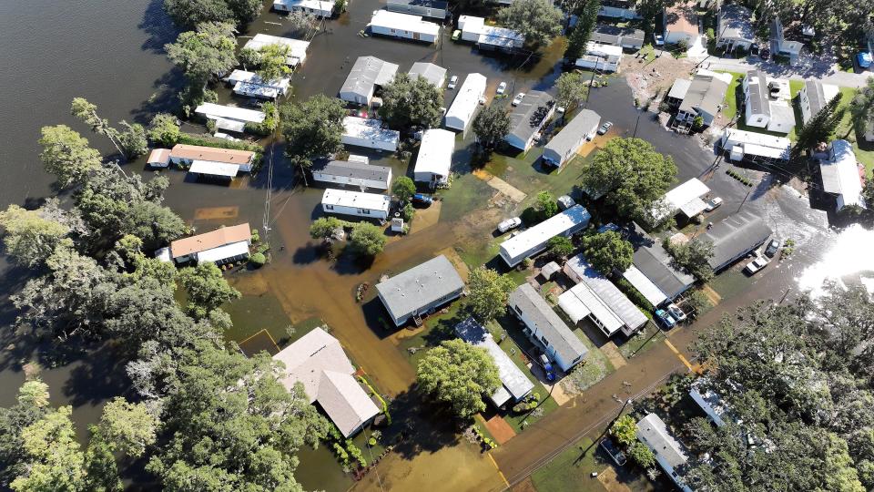 Drone footage shows a flooded neighbourhood in Orlanda, Florida on Friday (EPA)