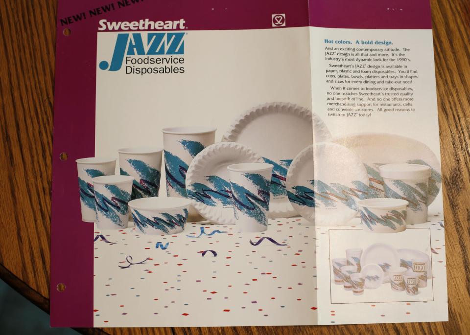 Sweetheart Cup Company produced this sales brochure to promote the launch of the Jazz design. Fans have launched a Facebook page and Tumblr featuring various places the pattern has ended up.