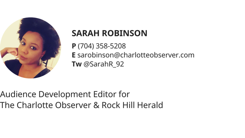 Here’s the author card for Sarah Robinson, the audience development editor with The Charlotte Observer and Rock Hill Herald.