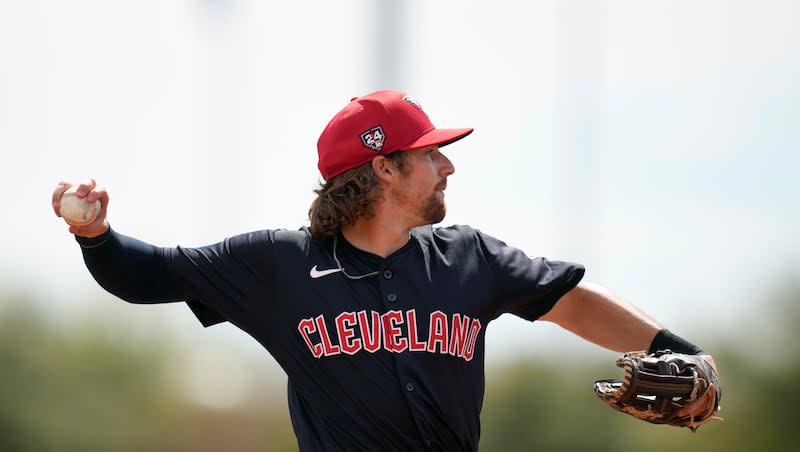 Cleveland third baseman Daniel Schneemann warms up between innings of a spring training game against the Chicago White Sox Monday, March 18, 2024, in Phoenix. The former BYU standout enjoyed a solid spring campaign for the Guardians. Ross D. Franklin, Associated Press