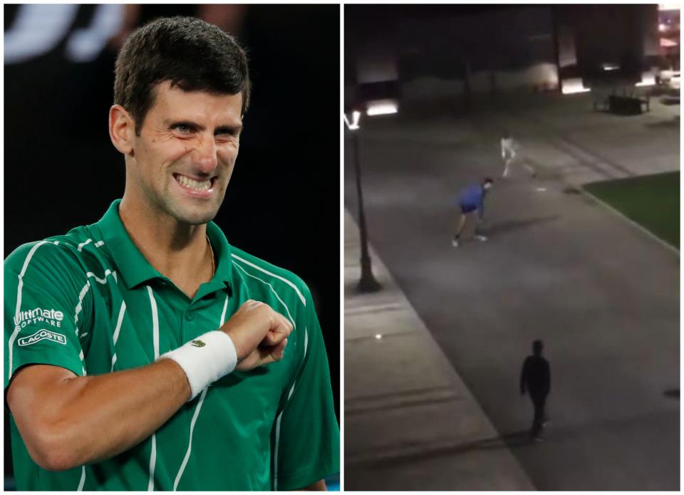 Djokovic tras ganar a Thiem en la final del Open de Australia y jugando con unos niños en las calles de Belgrado. (Foto: Lee Jin-man / AP / Twitter / @ATPTour_ES).