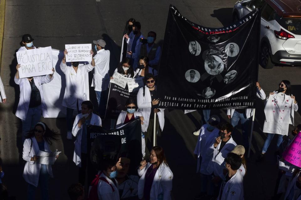 Medical students hold a protest rally