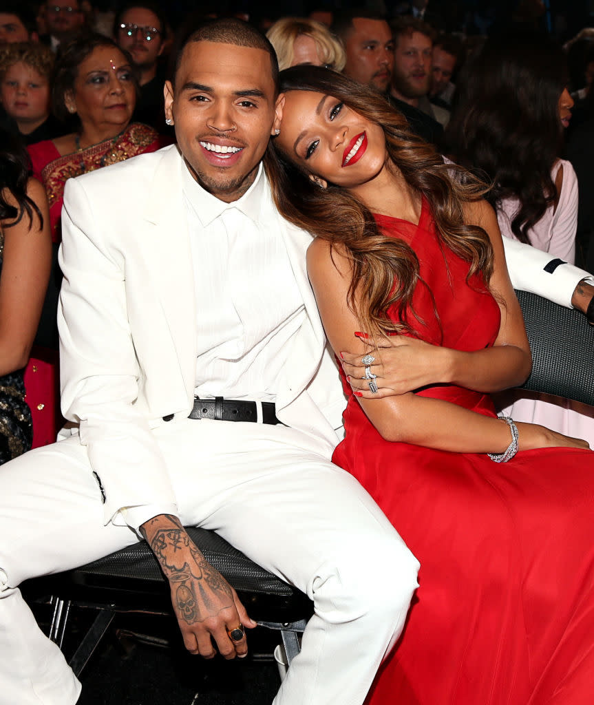 Closeup of Chris Brown and Rihanna