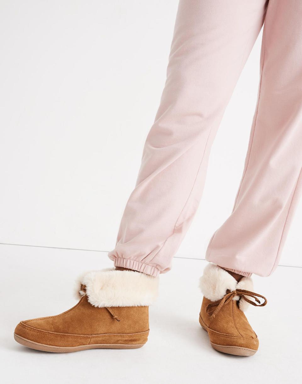 3) Sherpa Bootie Slipper Suede