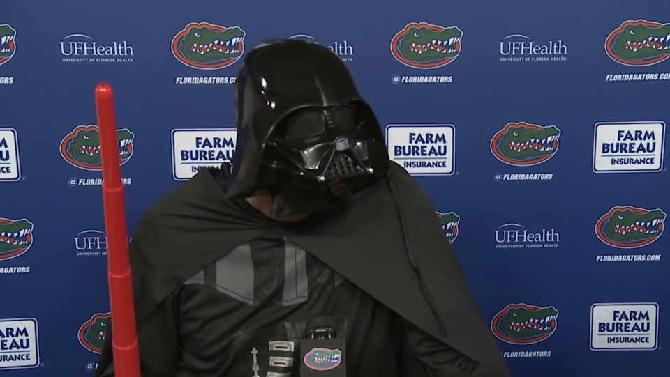 Gators coach Dan Mullen wore a Darth Vader costume after Florida beat Missouri last season.