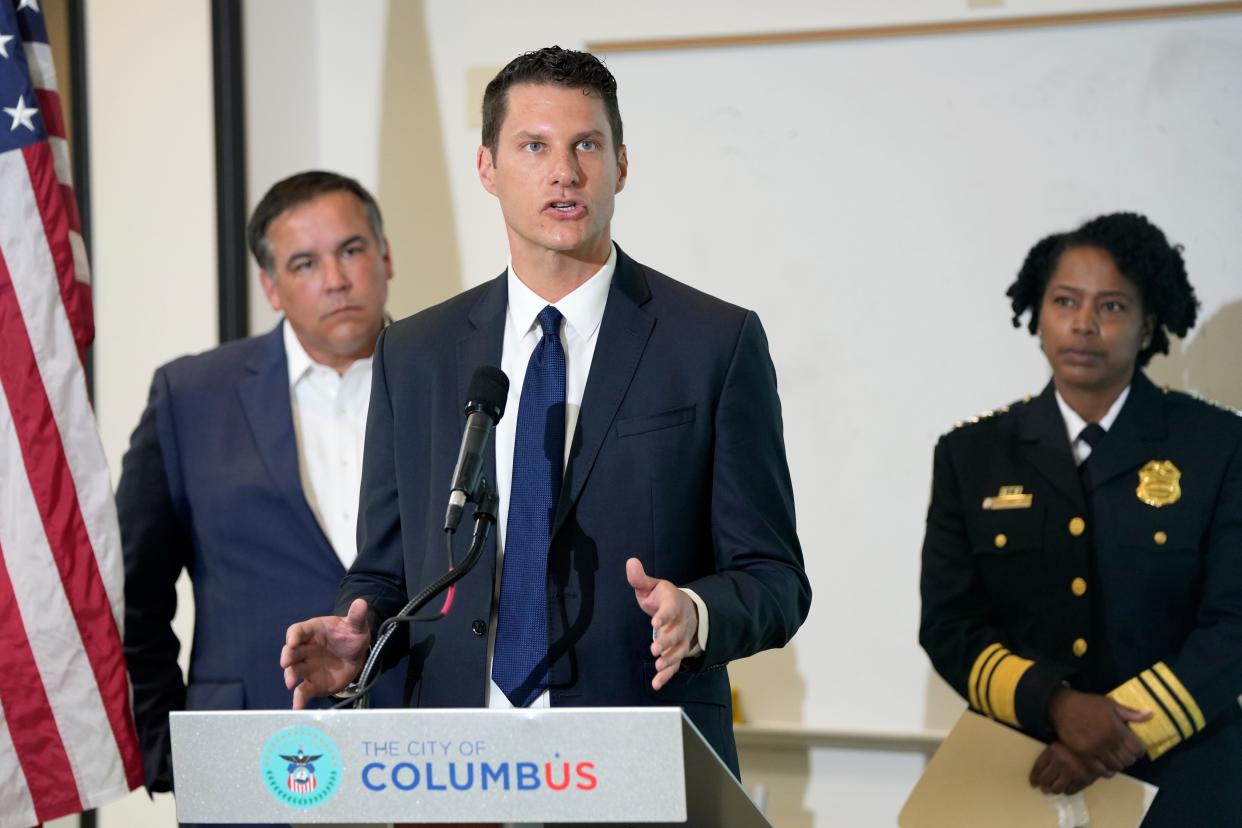 Columbus City Attorney Zach Klein is shown in this file photo speaking at an April press conference.