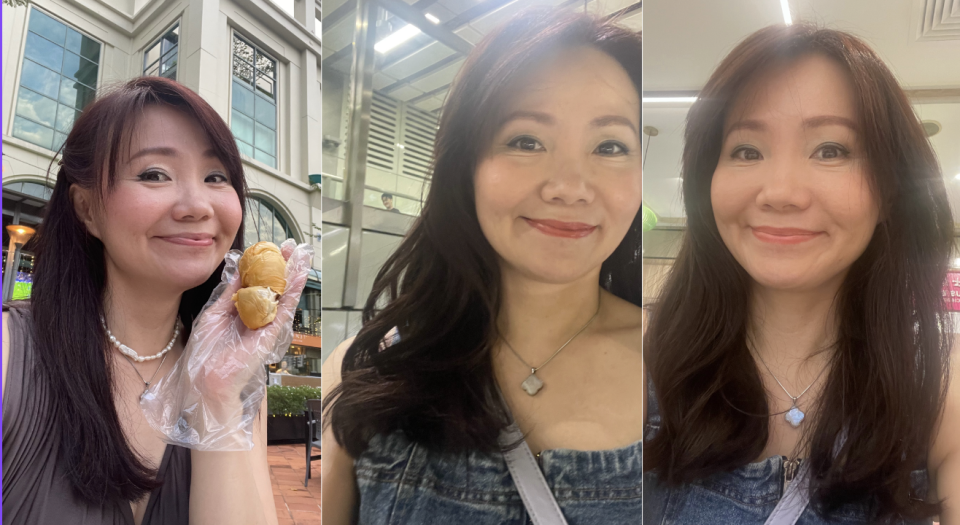 (From left) My hair is usually ramrod straight. The Shark Flexstyle offers me the option of attending events with a different look (right photo). PHOTO: Cadence Loh, Yahoo Life Singapore