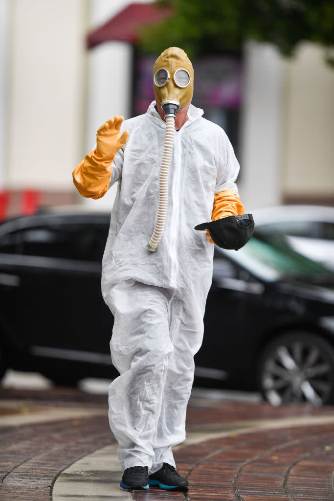 Howie Mandel wears a hazmat suit on March 10 in L.A. (Photo: PG/Bauer-Griffin/GC Images)