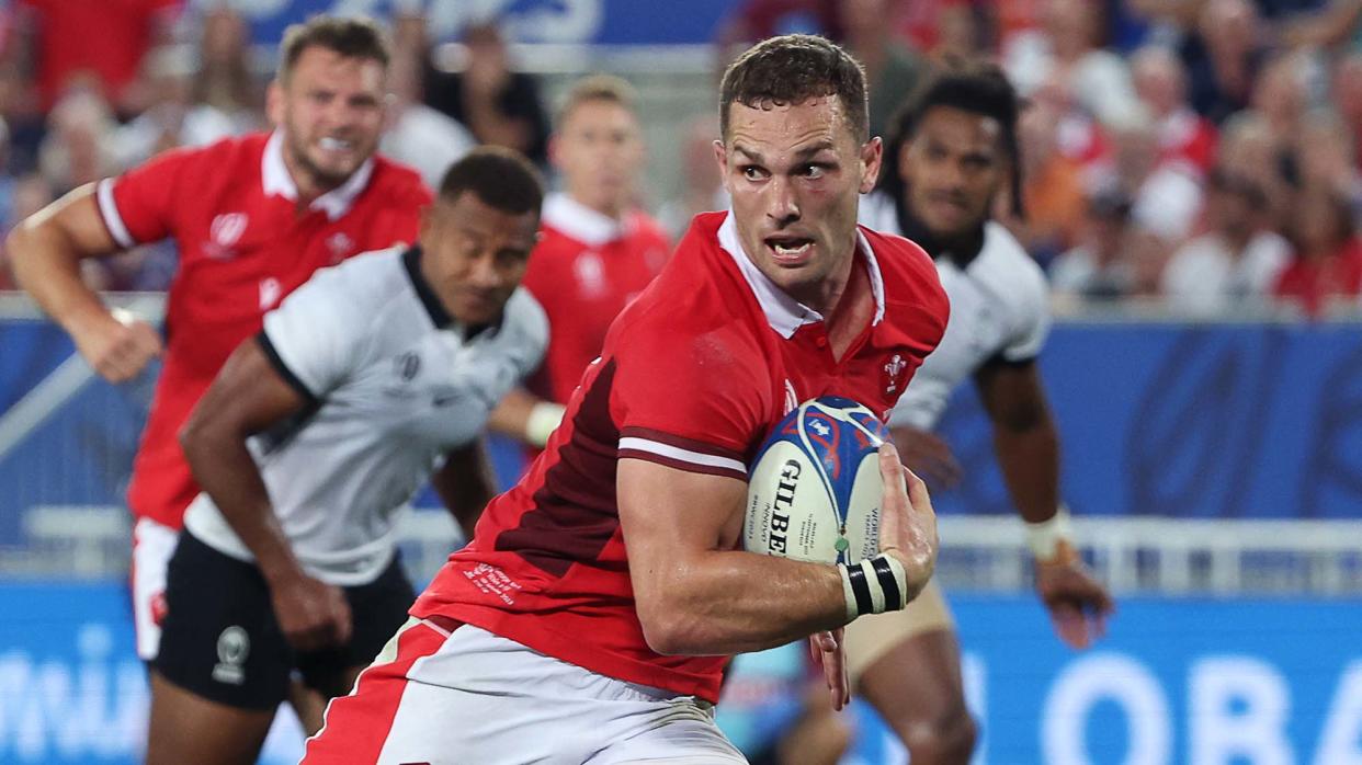  George North for Wales runs with the ball in the Rugby World Cup game against Fiji 