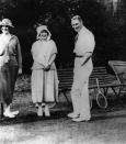 <p>Long before he became King George VI, Queen Elizabeth's father, enjoyed a good tennis match. Here, the then-Duke of York and Elizabeth Bowes-Lyon (the future Queen Mother) attended a tennis party after the announcement of their engagement. <br></p>