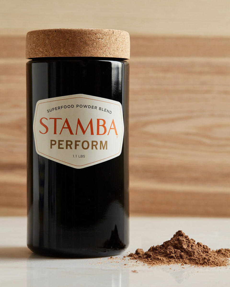 <p>Stamba Perform, $89, <a rel="nofollow noopener" href="https://stambasuperfoods.com/products/stamba-perform" target="_blank" data-ylk="slk:stambasuperfoods.com;elm:context_link;itc:0;sec:content-canvas" class="link "><u>stambasuperfoods.com</u></a>.</p><p><strong>What It Is and What It Does:</strong> This mix of organic superfoods strengthens immunity, supports circulation, and helps reduce inflammation.</p>