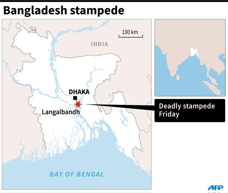 Map of Bangladesh showing the location of deadly stampede south of Dhaka on Friday