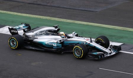 Britain Formula One - F1 - 2017 Mercedes Formula One Car Launch - Silverstone - 23/2/17 Mercedes' Lewis Hamilton in action during the launch Reuters / Eddie Keogh Livepic EDITORIAL USE ONLY.