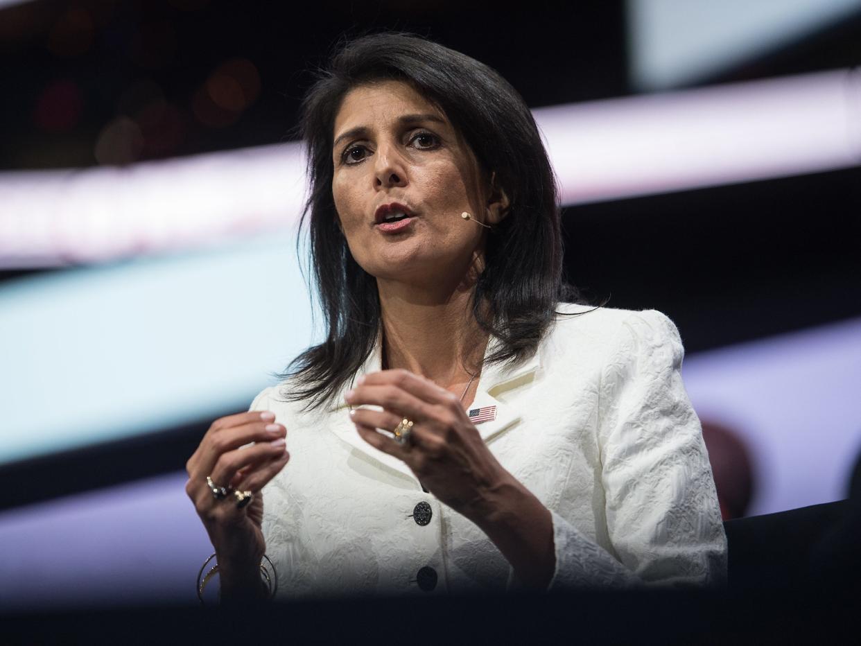 US Ambassador to the UN Nikki Haley receives rapturous applause at AIPAC meeting in 2017: AFP/Getty Images