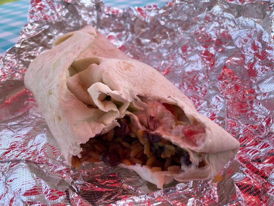 A chicken burrito from West Coast Tacos 2.0 in Benson, shown July 15, 2023.