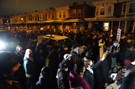 Protesters confront police during a march Tuesday, Oct. 27, 2020, in Philadelphia. Hundreds of demonstrators marched in West Philadelphia over the death of Walter Wallace, a Black man who was killed by police in Philadelphia on Monday. Police shot and killed the 27-year-old on a Philadelphia street after yelling at him to drop his knife. (AP Photo/Matt Slocum)