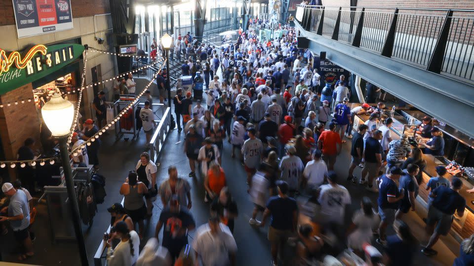 Fans move through the concourse area before the start of a Major League Baseball game on October 1, 2023 at Comerica Park in Detroit, Michigan. - Scott W. Grau/Icon Sportswire/Getty Images