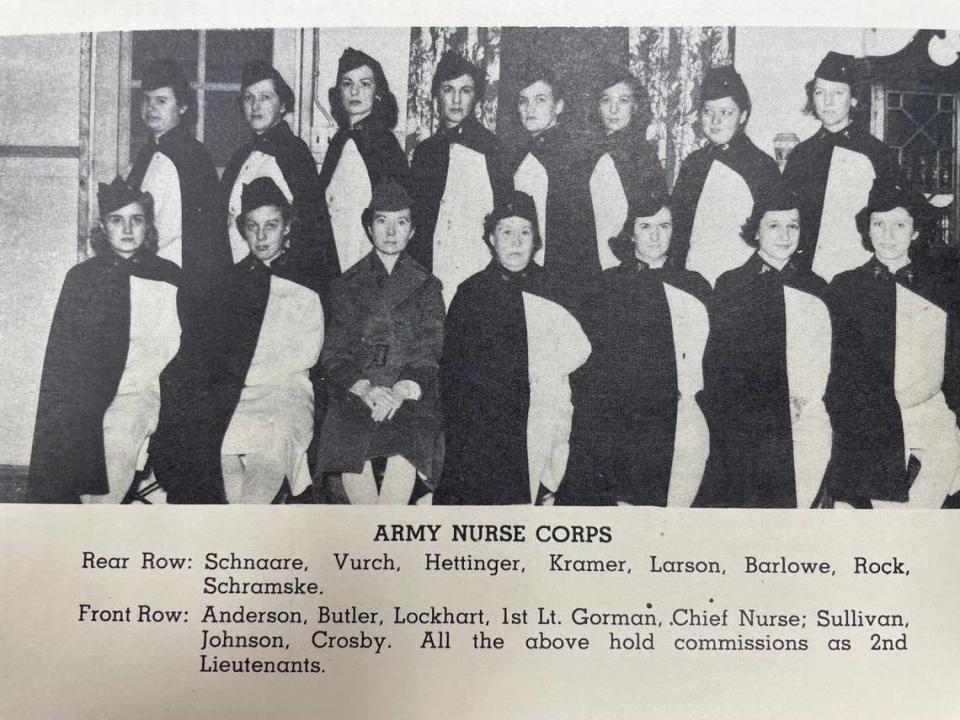 A yearbook clipping depicting Army nurses assigned to Scott Field in 1942 on Scott Air Force Base.