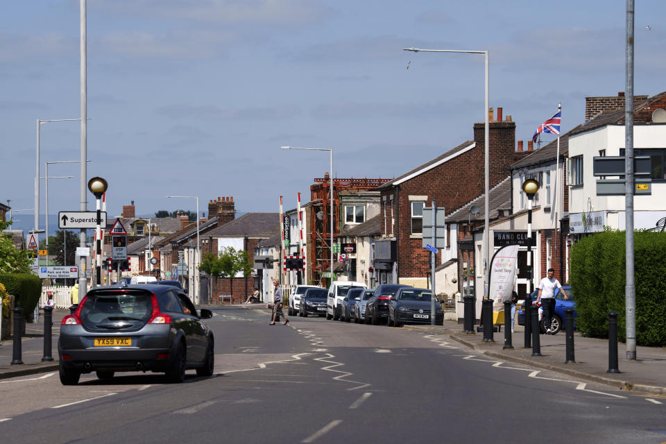 A general view shows Bamber Bridge near Preston, England, Wednesday, June 7, 2023. What is now known as the Battle of Bamber Bridge erupted there on June 24, 1943 when white military police officers confronted black soldiers enjoying a night off in a local pub. (AP Photo/Jon Super)